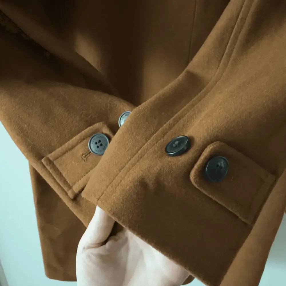 H&M • Brown Wool Blend Funnel Collar Trench Coat Jacket - Picture 3 of 10